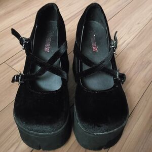 Black Velvet Platform Demonia Mary Jane Shoes